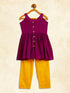 Vastramay SISHU Girl's Purple Striped Handloom Kurta With Yellow Pyjama Set
